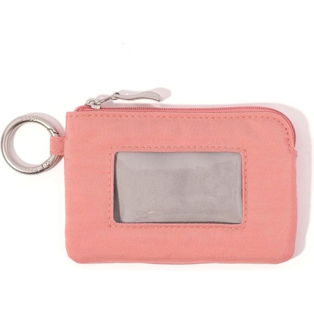 Baggallini RFID Protected Card Case ID Wallet Coral Pink Nylon with Key Ring